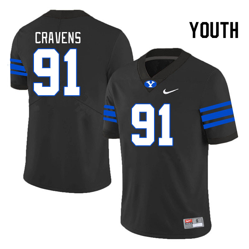 Youth #91 Jackson Cravens BYU Cougars College Football Jerseys Stitched-Black